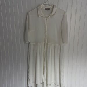 Atelier Petite White Tiered Open Babydoll Shirt Dress 10 Oversized‎ Summer Beach
